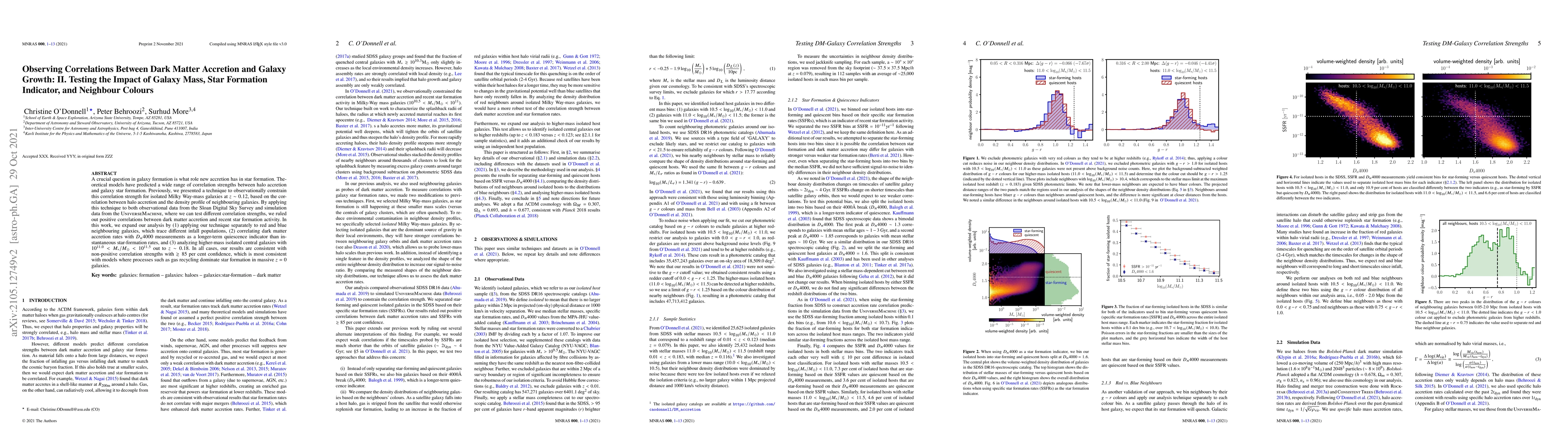 Thumbnail for Observing Correlations Between Dark Matter Accretion and Galaxy Growth:
  II. Testing the Impact of Galaxy Mass, Star Formation Indicator, and
  Neighbour Colours