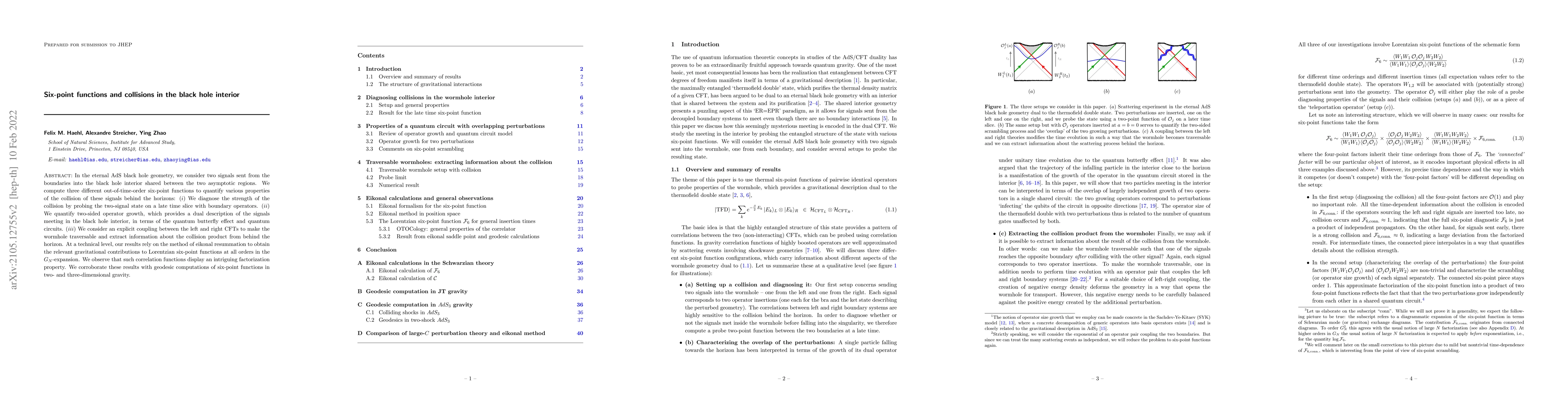 Thumbnail for Six-point functions and collisions in the black hole interior