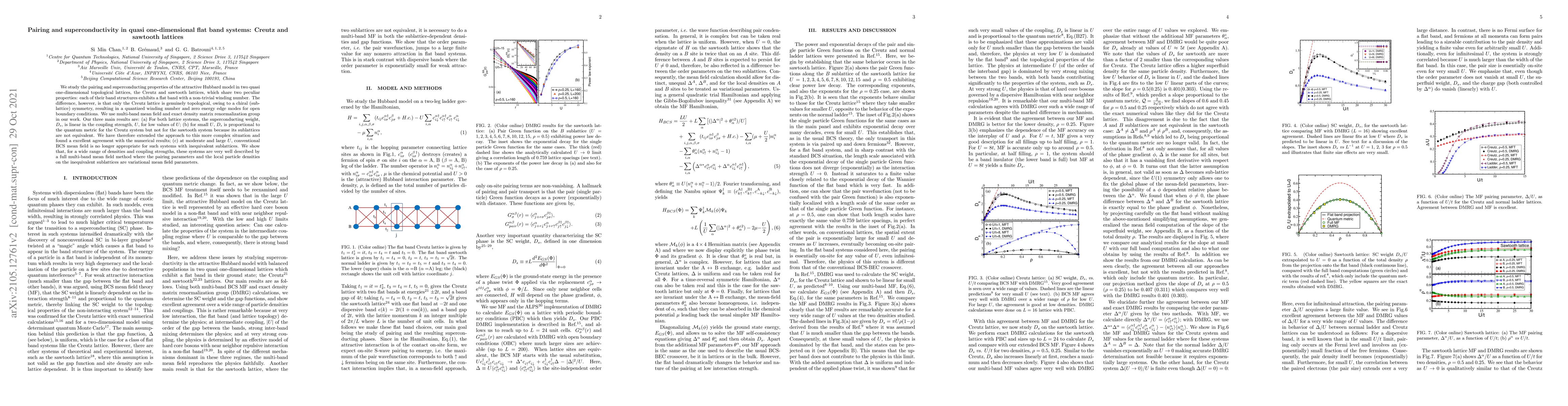 Thumbnail for Pairing and superconductivity in quasi one-dimensional flat band
  systems: Creutz and sawtooth lattices