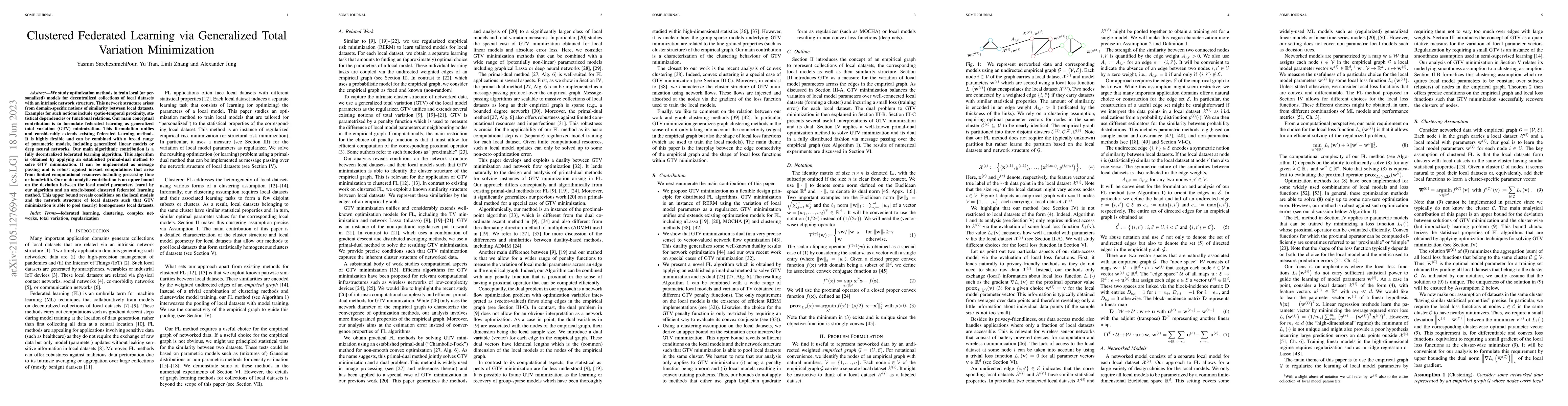 Thumbnail for Clustered Federated Learning via Generalized Total Variation
  Minimization