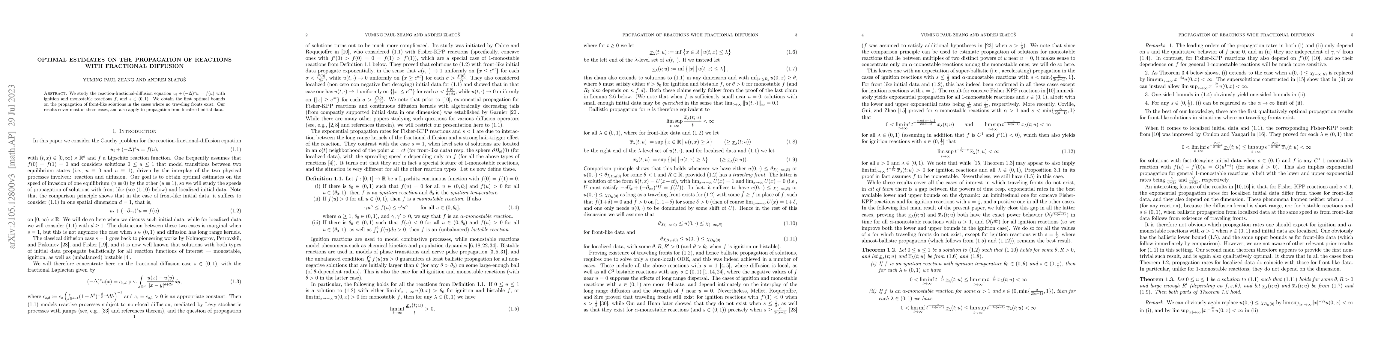 Thumbnail for Optimal Estimates on the Propagation of Reactions with Fractional
  Diffusion