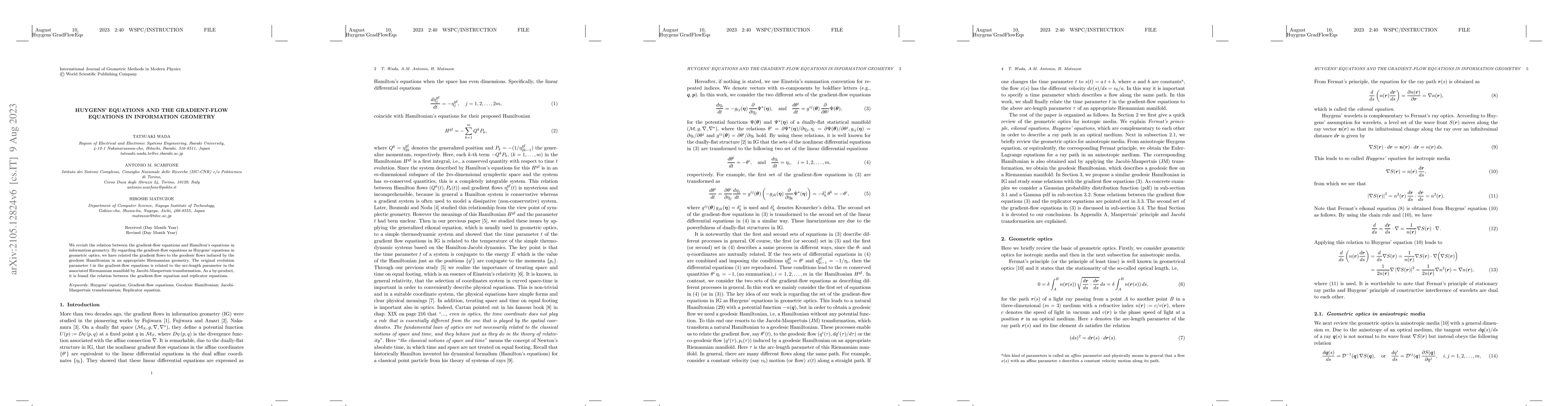 Thumbnail for Huygens' equations and the gradient-flow equations in information
  geometry