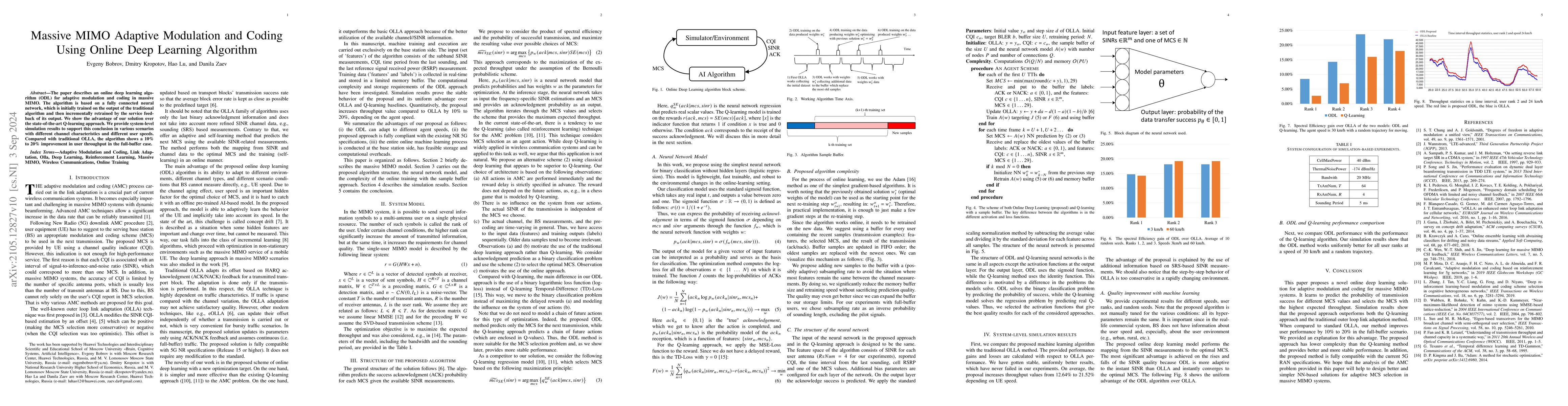 Thumbnail for Massive MIMO Adaptive Modulation and Coding Using Online Deep Learning
  Algorithm