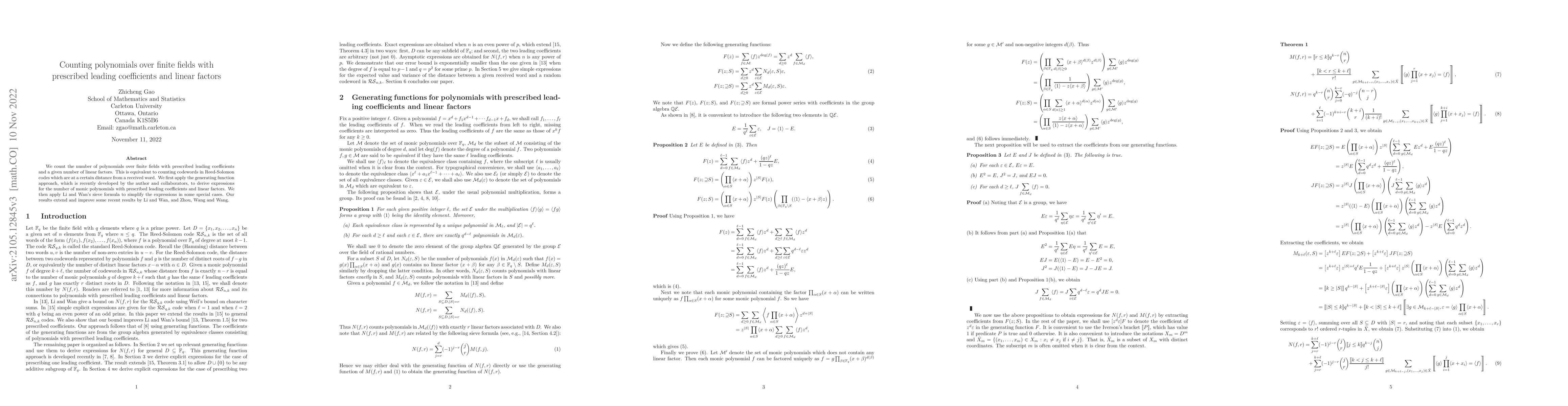 Thumbnail for Counting polynomials over finite fields with prescribed leading
  coefficients and linear factors
