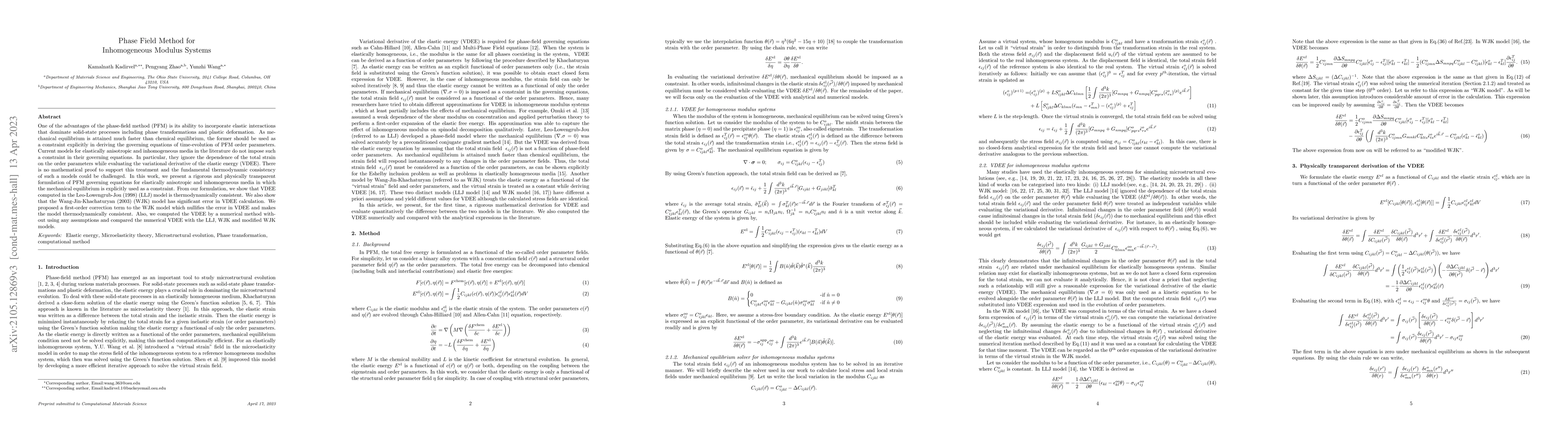 Thumbnail for Phase Field Method for Inhomogeneous Modulus Systems