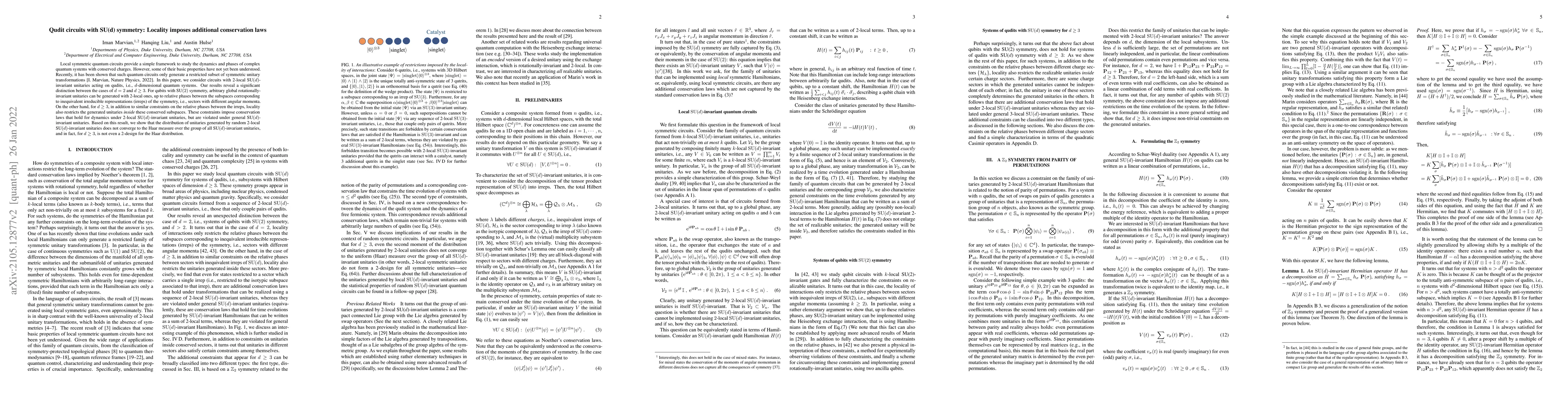 Thumbnail for Qudit circuits with SU(d) symmetry: Locality imposes additional
  conservation laws