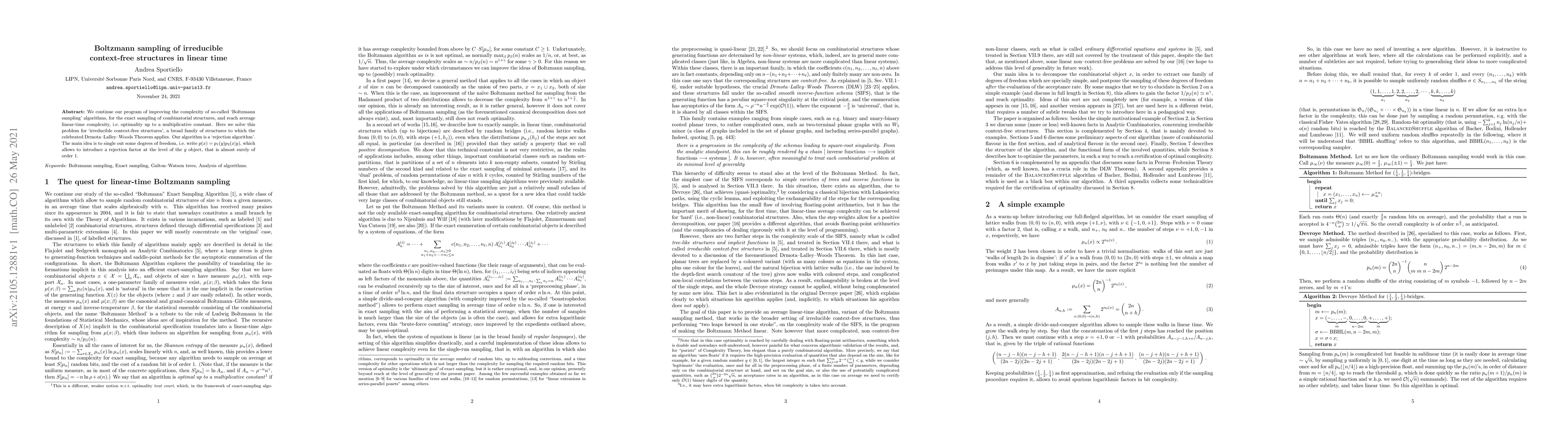 Thumbnail for Boltzmann sampling of irreducible context-free structures in linear time