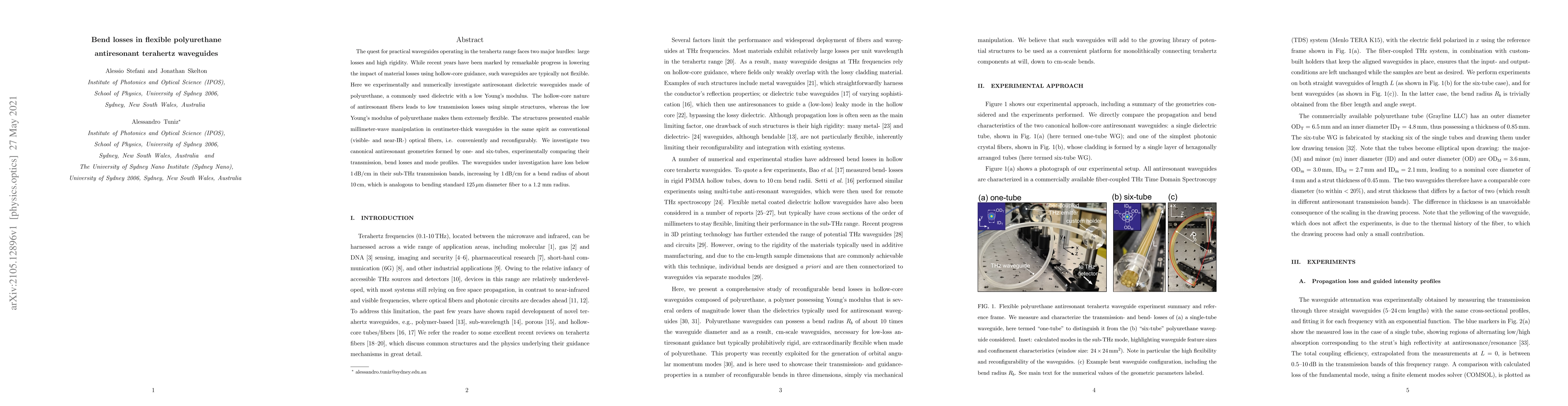 Thumbnail for Bend losses in flexible polyurethane antiresonant terahertz waveguides