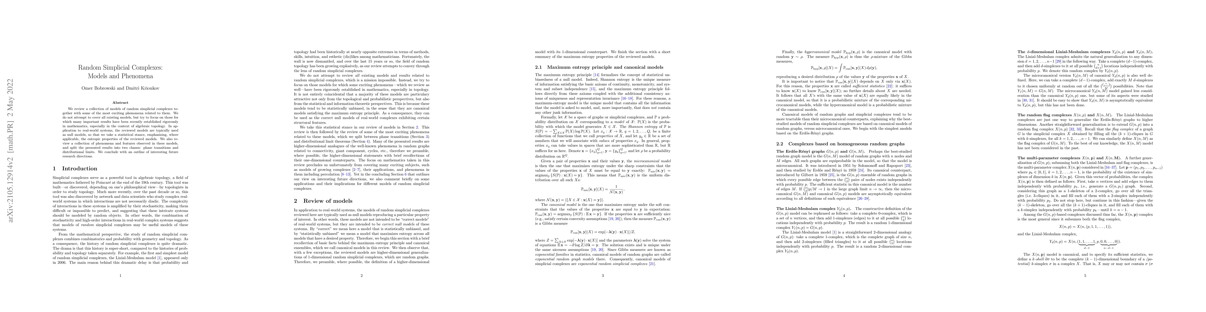 Thumbnail for Random Simplicial Complexes: Models and Phenomena