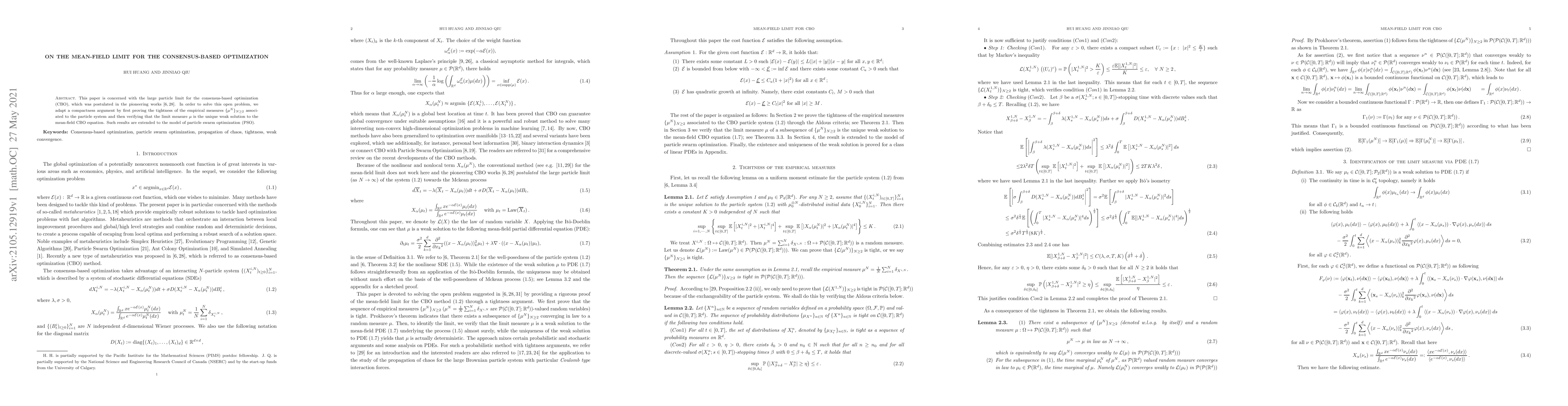 Thumbnail for On the mean-field limit for the consensus-based optimization