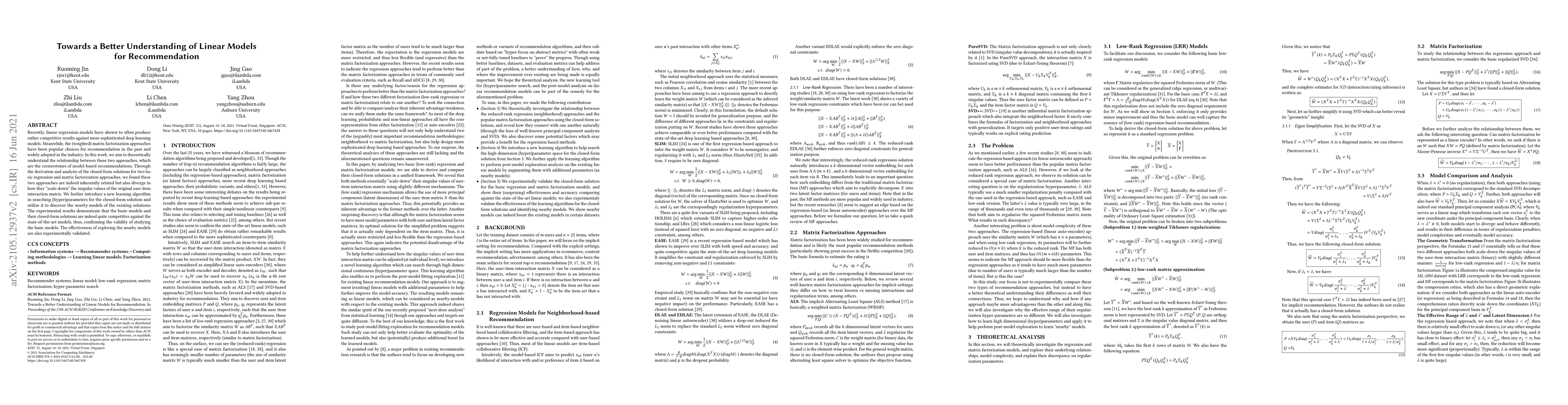 Thumbnail for Towards a Better Understanding of Linear Models for Recommendation