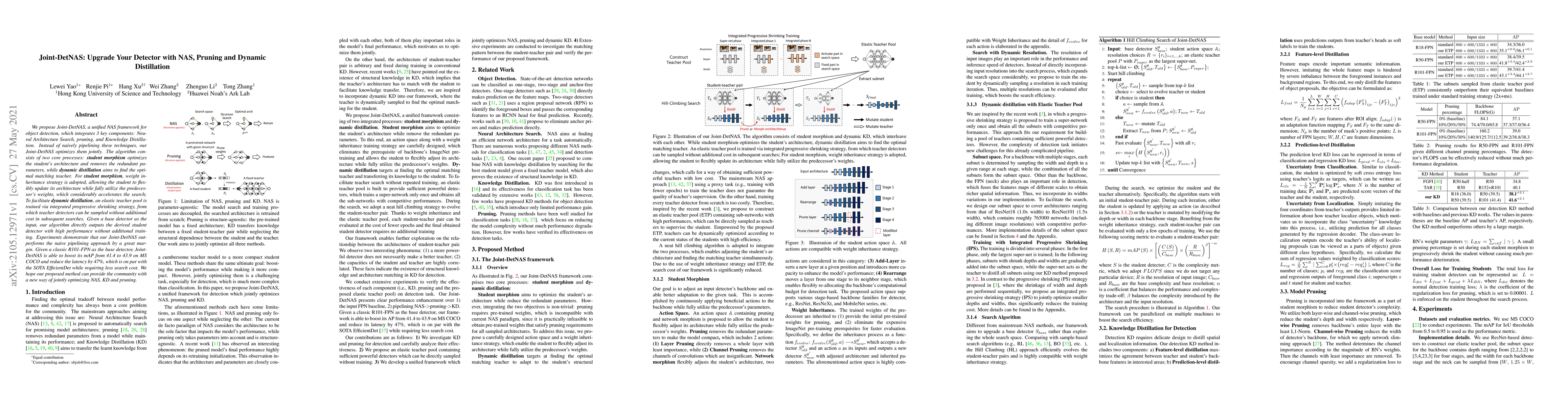 Thumbnail for Joint-DetNAS: Upgrade Your Detector with NAS, Pruning and Dynamic
  Distillation