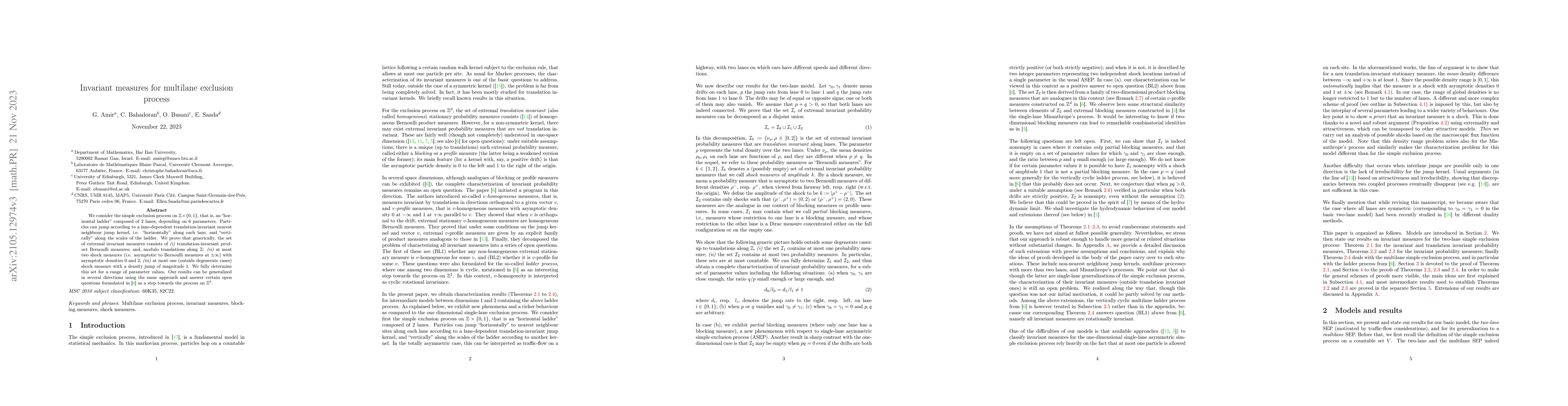 Thumbnail for Invariant measures for multilane exclusion process
