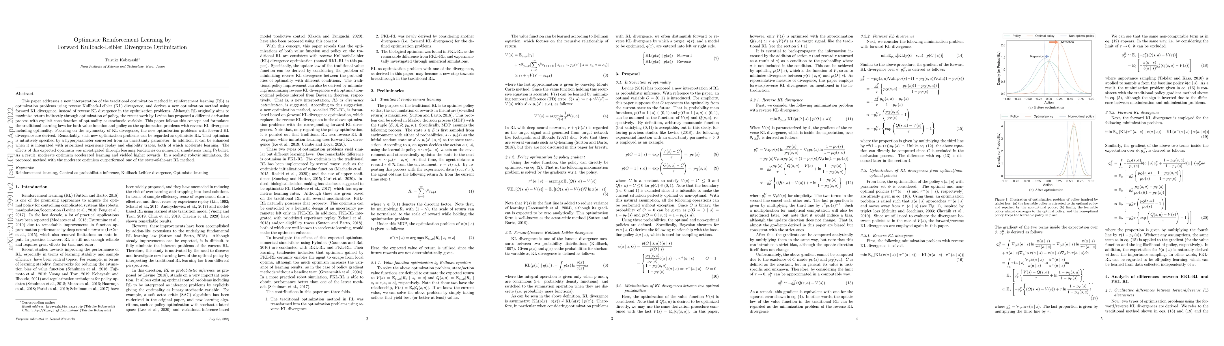 Thumbnail for Optimistic Reinforcement Learning by Forward Kullback-Leibler Divergence
  Optimization