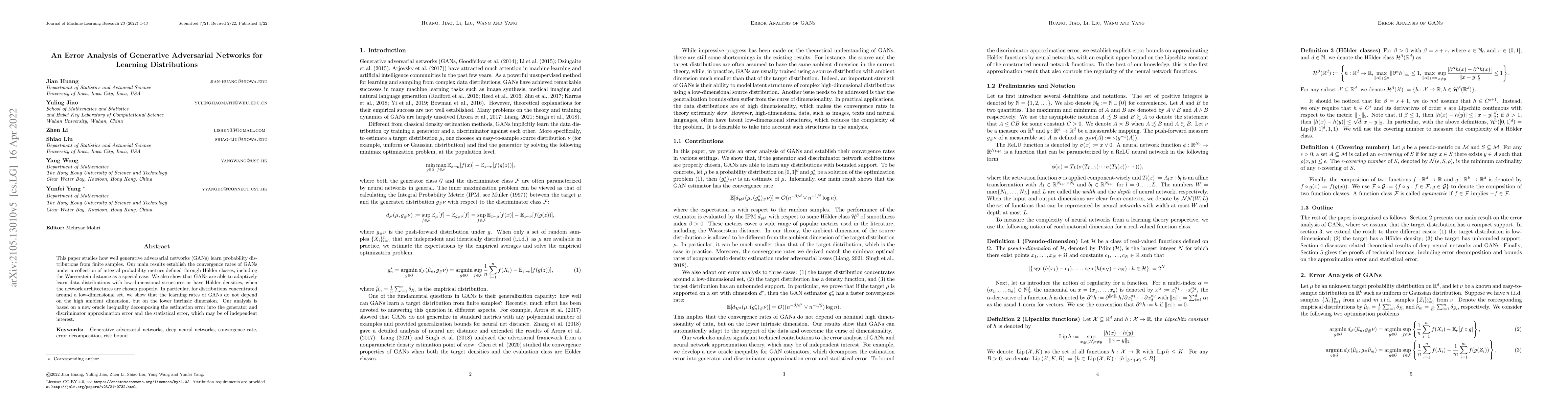 Thumbnail for An error analysis of generative adversarial networks for learning
  distributions