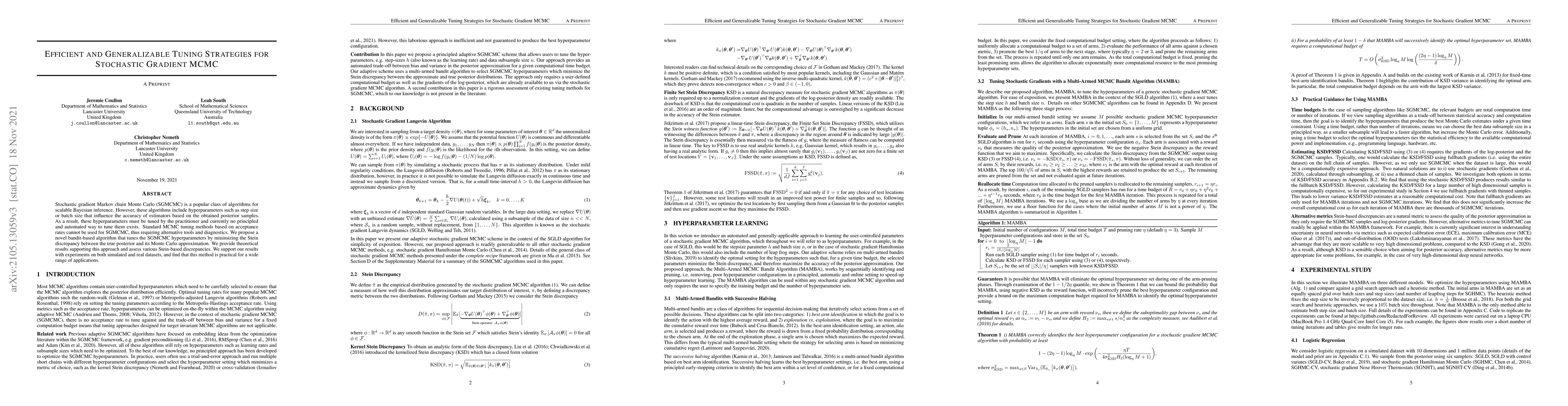 Thumbnail for Efficient and Generalizable Tuning Strategies for Stochastic Gradient
  MCMC