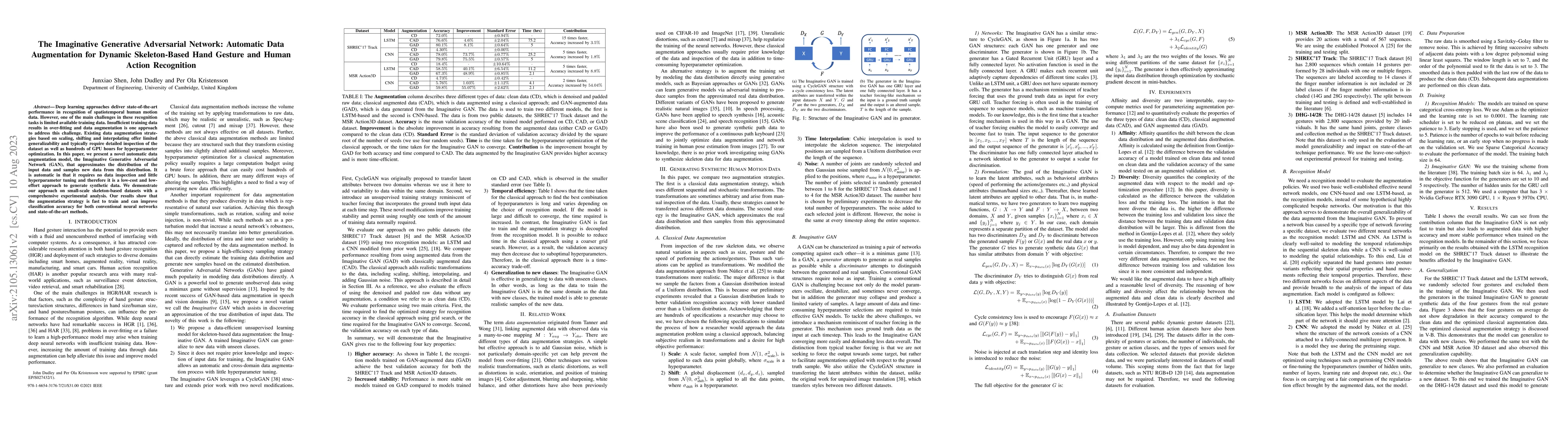 Thumbnail for The Imaginative Generative Adversarial Network: Automatic Data
  Augmentation for Dynamic Skeleton-Based Hand Gesture and Human Action
  Recognition