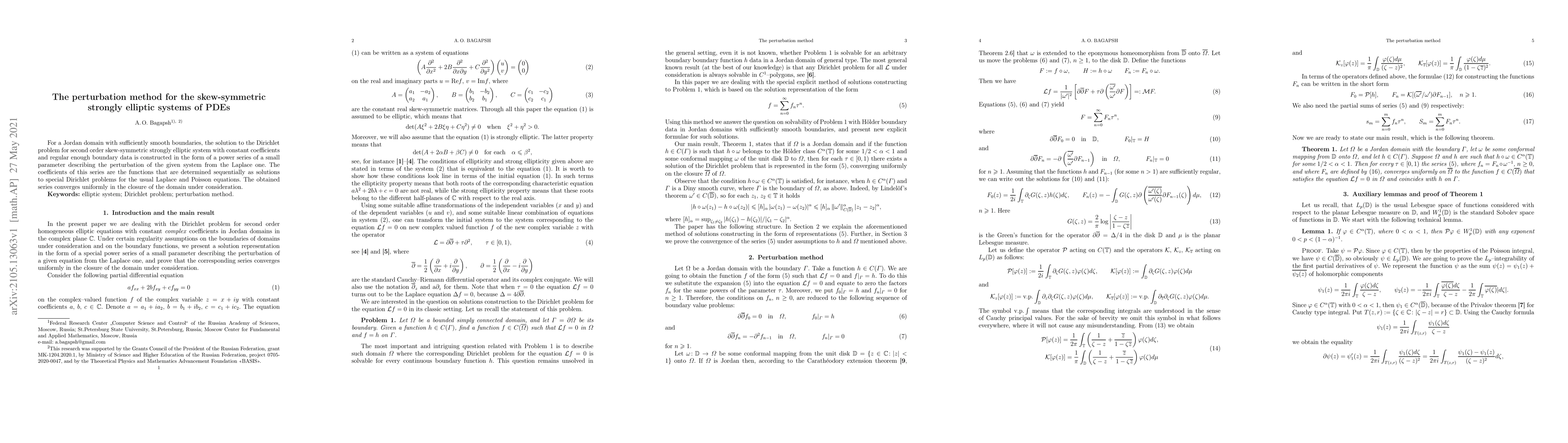 Thumbnail for The perturbation method for the skew-symmetric strongly elliptic systems
  of PDEs