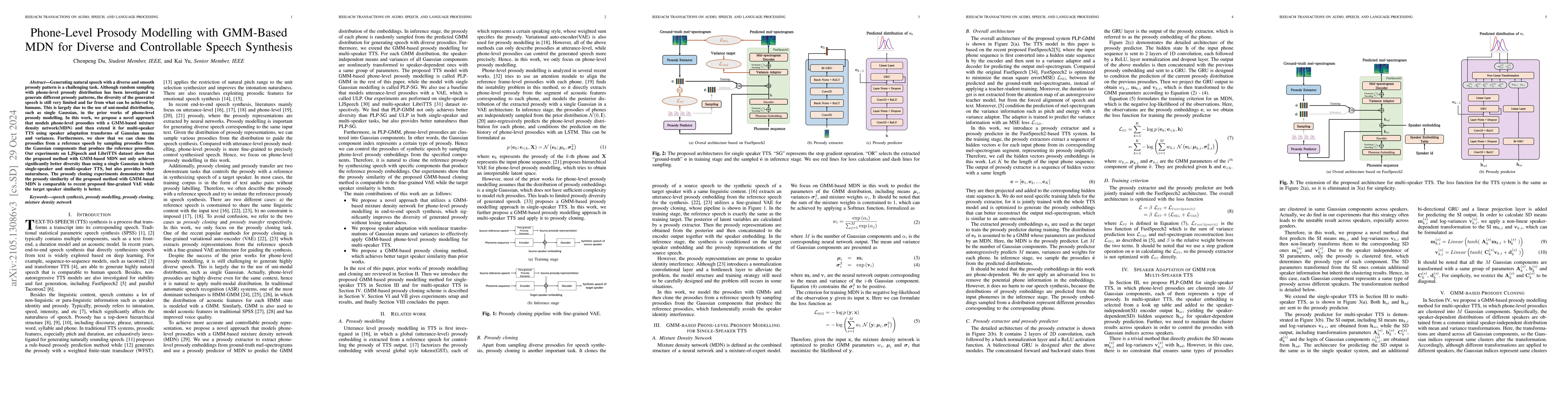 Thumbnail for Phone-Level Prosody Modelling with GMM-Based MDN for Diverse and
  Controllable Speech Synthesis