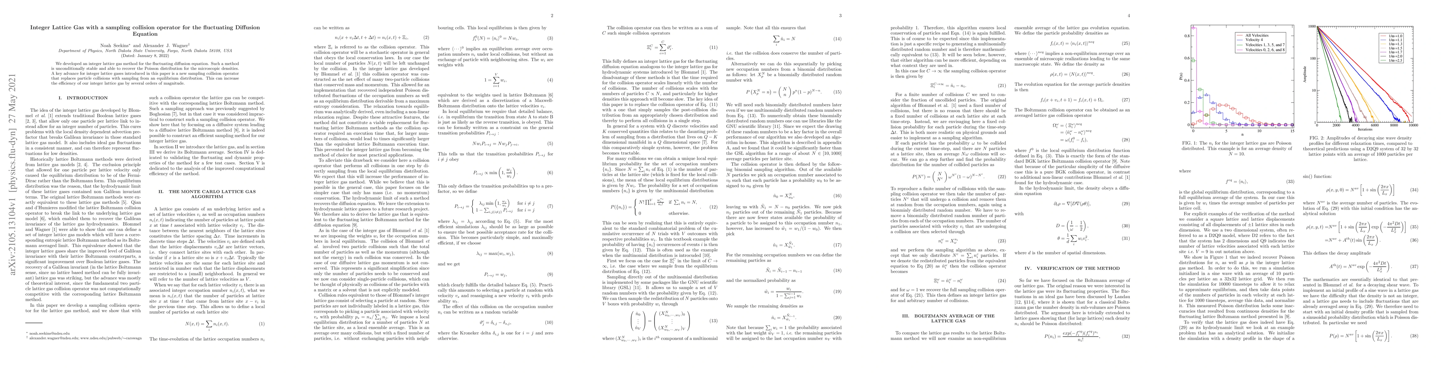 Thumbnail for Integer Lattice Gas with a sampling collision operator for the
  fluctuating Diffusion Equation