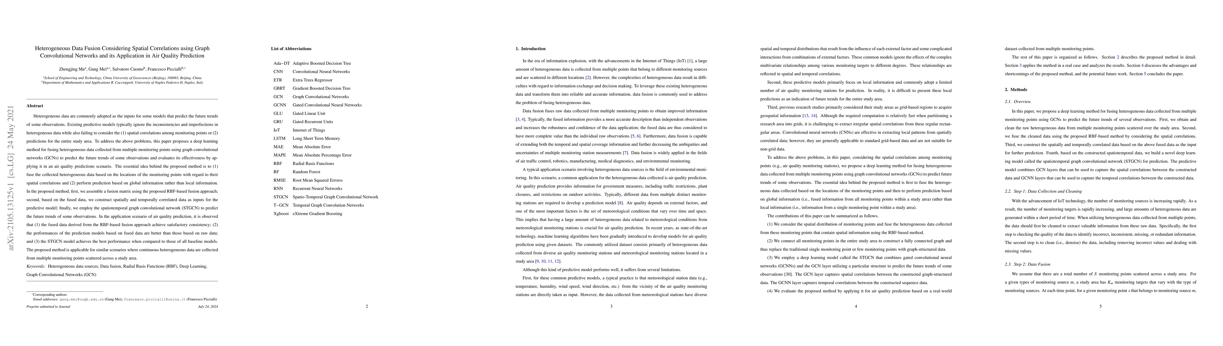 Thumbnail for Heterogeneous Data Fusion Considering Spatial Correlations using Graph
  Convolutional Networks and its Application in Air Quality Prediction
