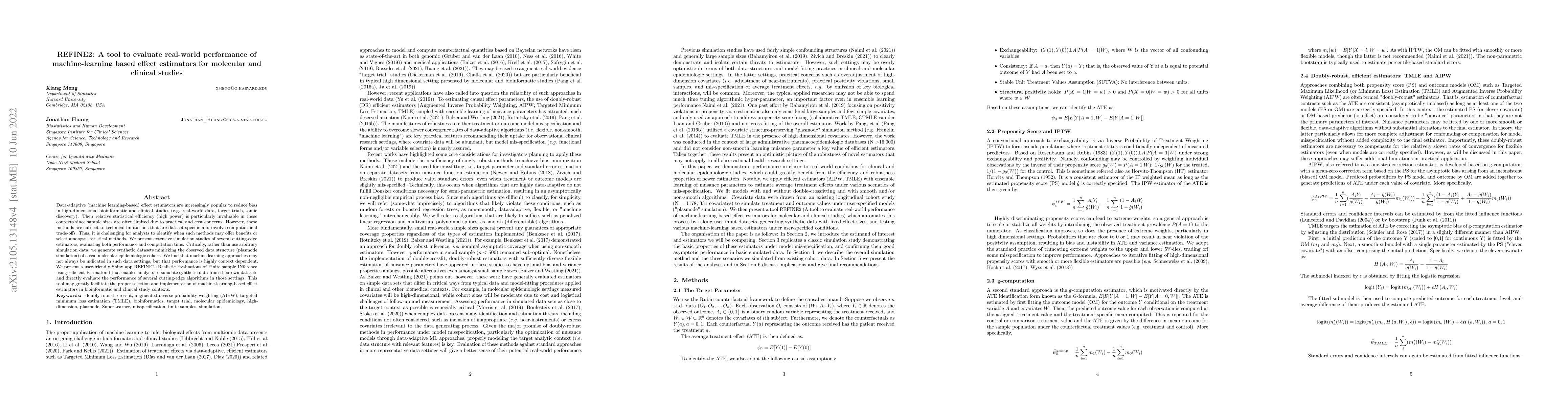 Thumbnail for REFINE2: A tool to evaluate real-world performance of machine-learning
  based effect estimators for molecular and clinical studies