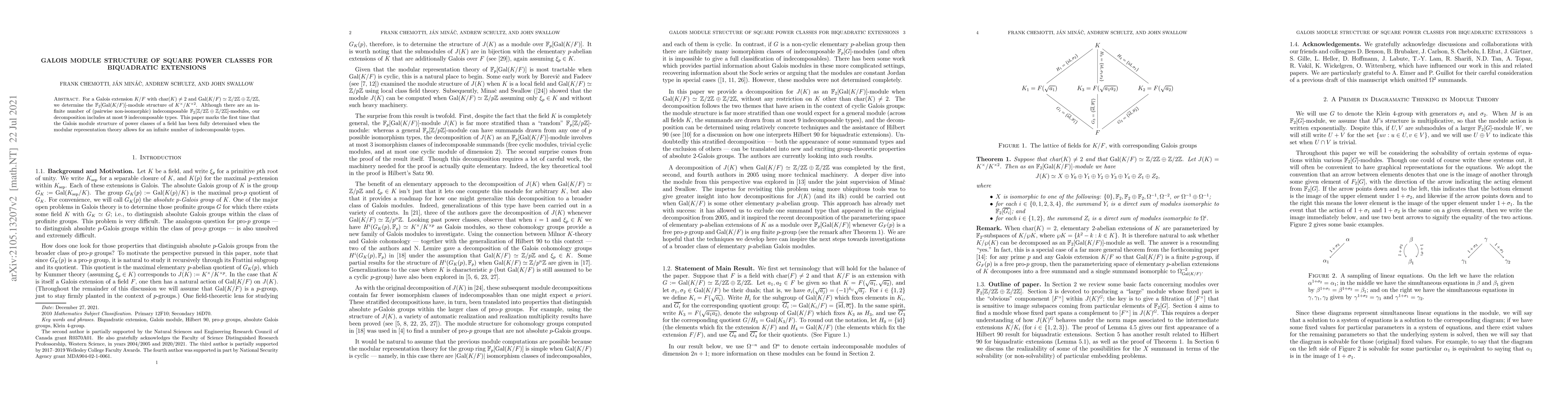 Thumbnail for Galois module structure of square power classes for biquadratic
  extensions