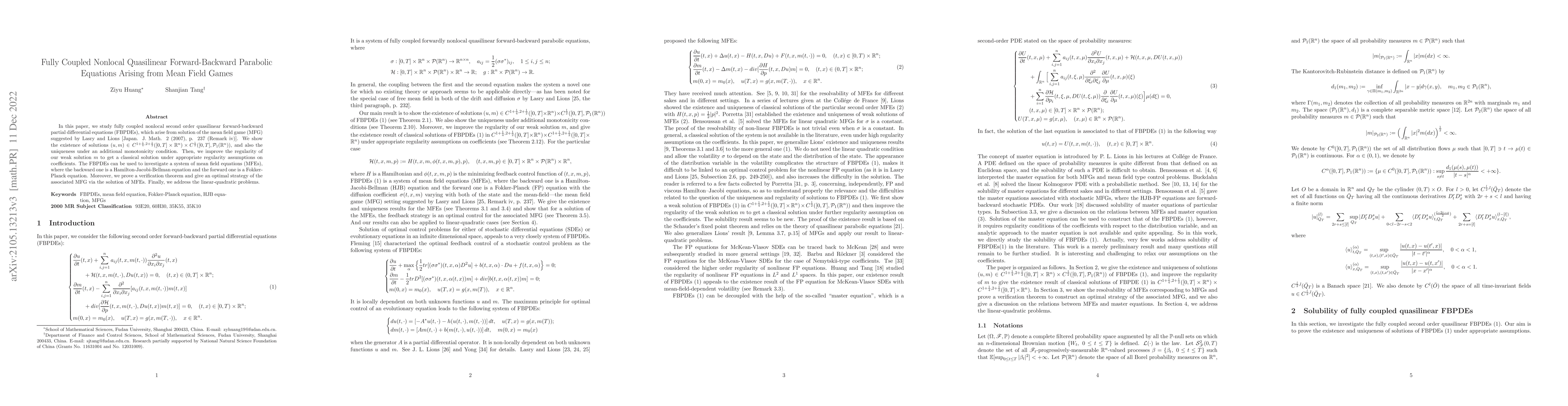 Thumbnail for Fully Coupled Nonlocal Quasilinear Forward-Backward Parabolic Equations
  Arising from Mean Field Games