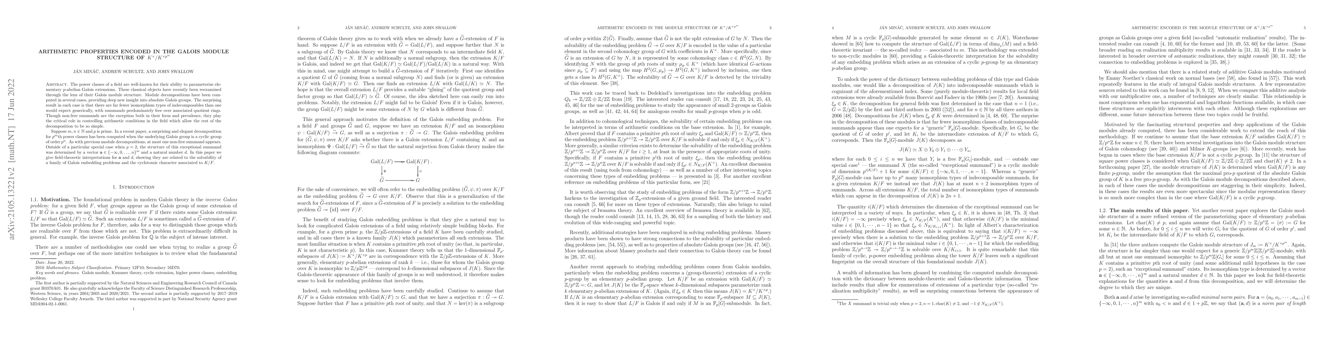 Thumbnail for Arithmetic properties encoded in the Galois module structure of
  $K^\times/K^{\times p^m}$