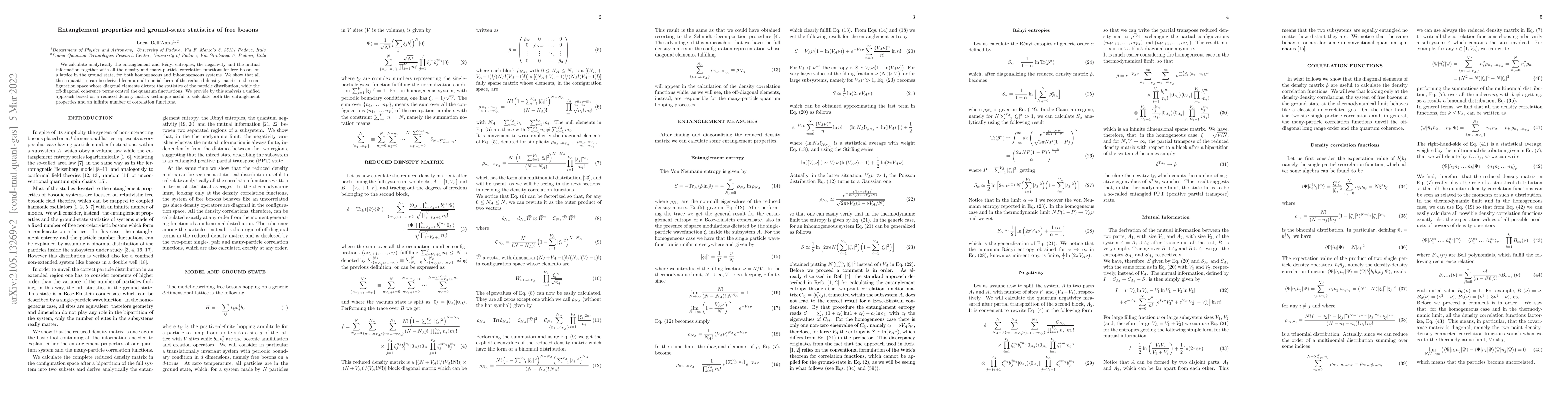 Thumbnail for Entanglement properties and ground-state statistics of free bosons