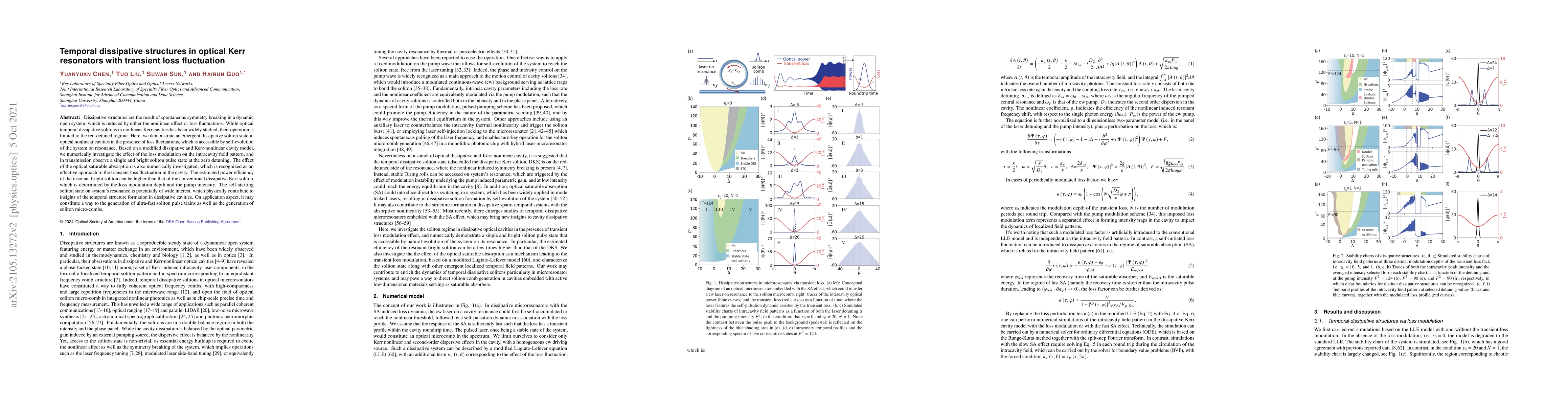 Thumbnail for Temporal dissipative structures in optical Kerr resonators with
  transient loss fluctuation