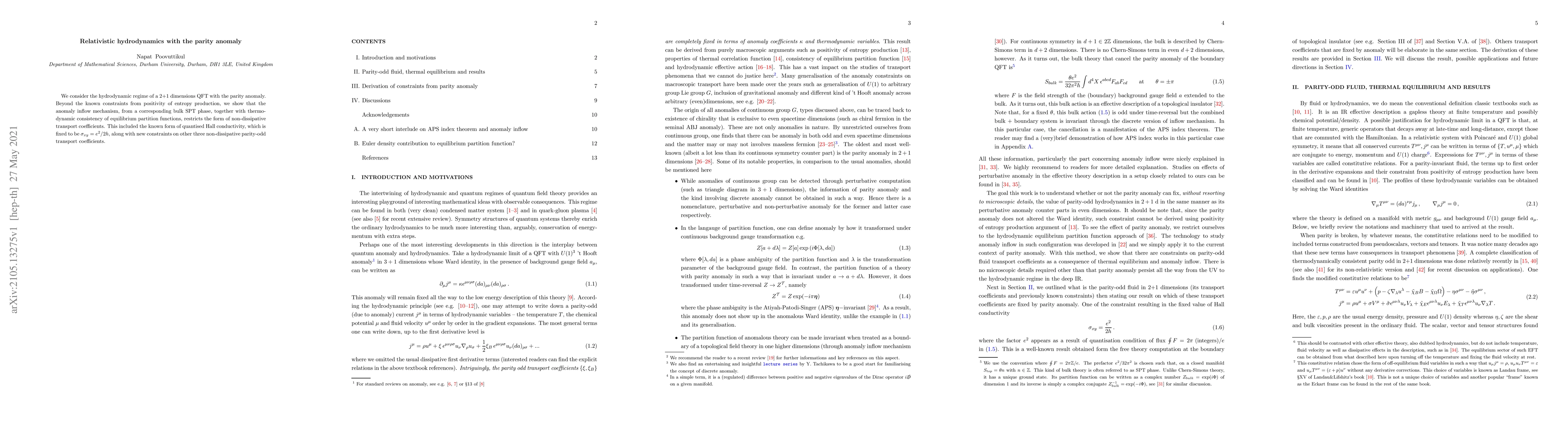 Thumbnail for Relativistic hydrodynamics with the parity anomaly