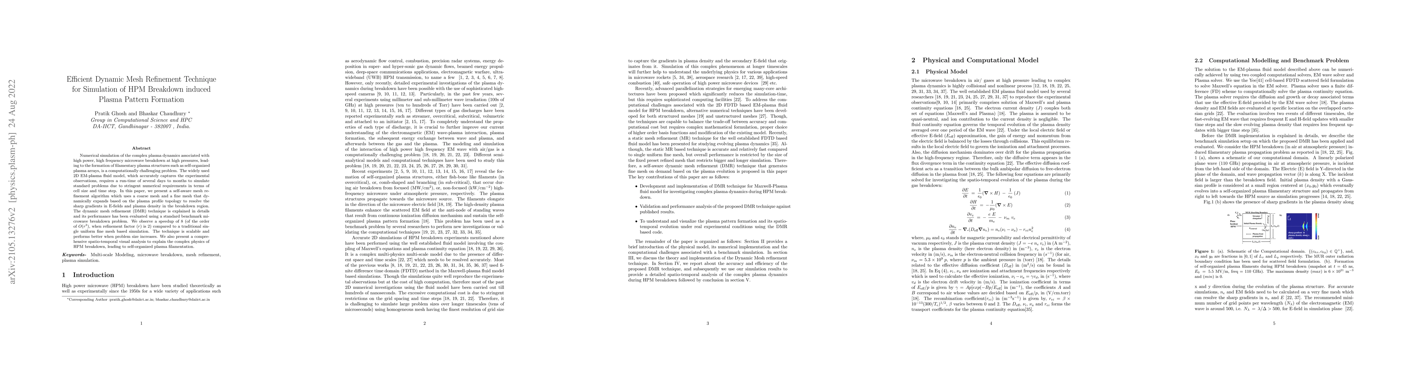 Thumbnail for Efficient Dynamic Mesh Refinement Technique for Simulation of HPM
  Breakdown induced Plasma Pattern Formation