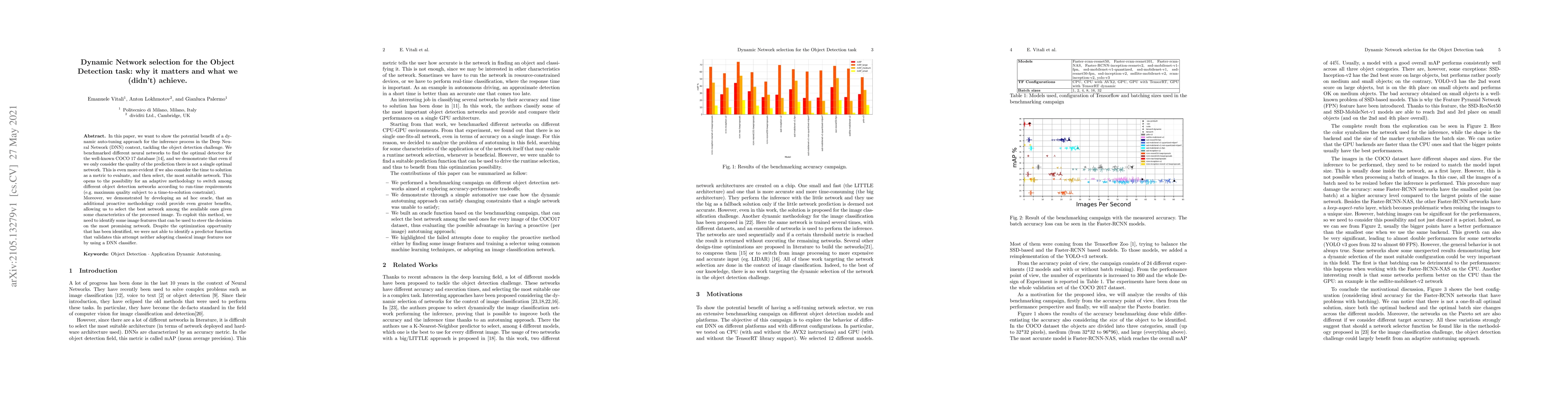 Thumbnail for Dynamic Network selection for the Object Detection task: why it matters
  and what we (didn't) achieve