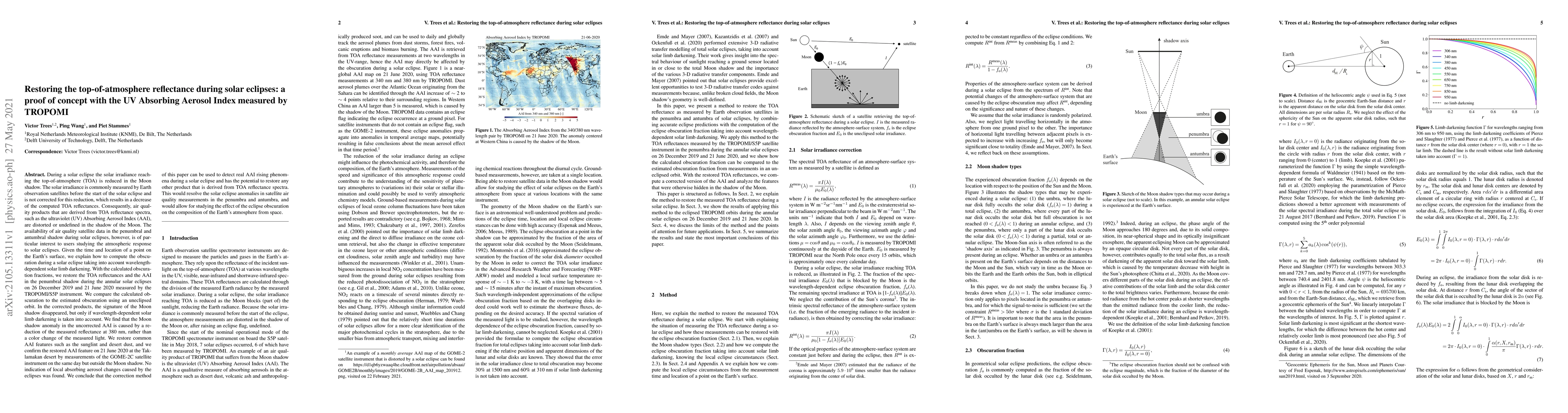 Thumbnail for Restoring the top-of-atmosphere reflectance during solar eclipses: a
  proof of concept with the UV Absorbing Aerosol Index measured by TROPOMI