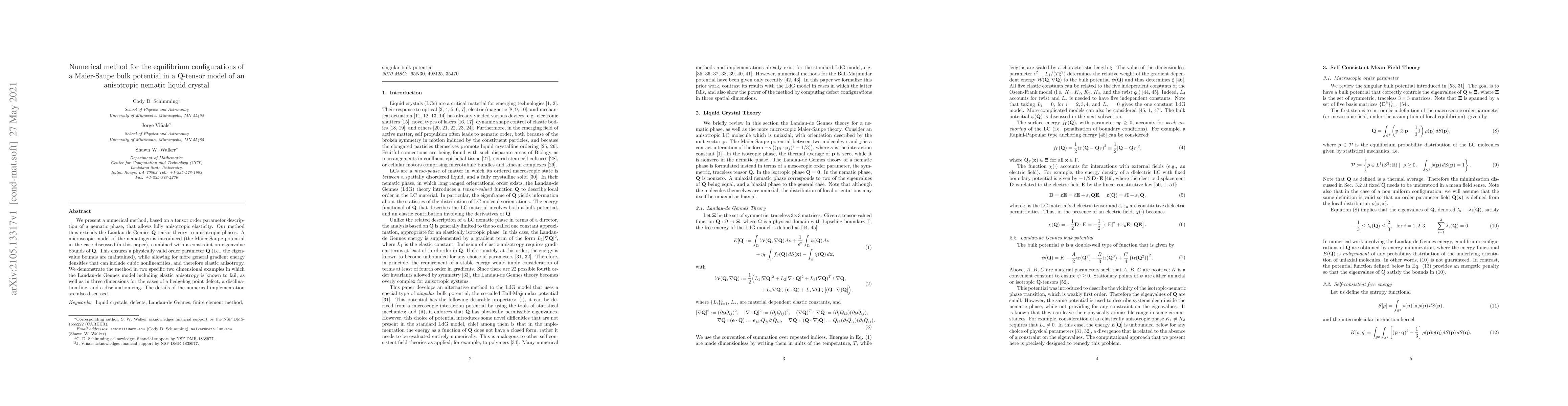 Thumbnail for Numerical method for the equilibrium configurations of a Maier-Saupe
  bulk potential in a Q-tensor model of an anisotropic nematic liquid crystal