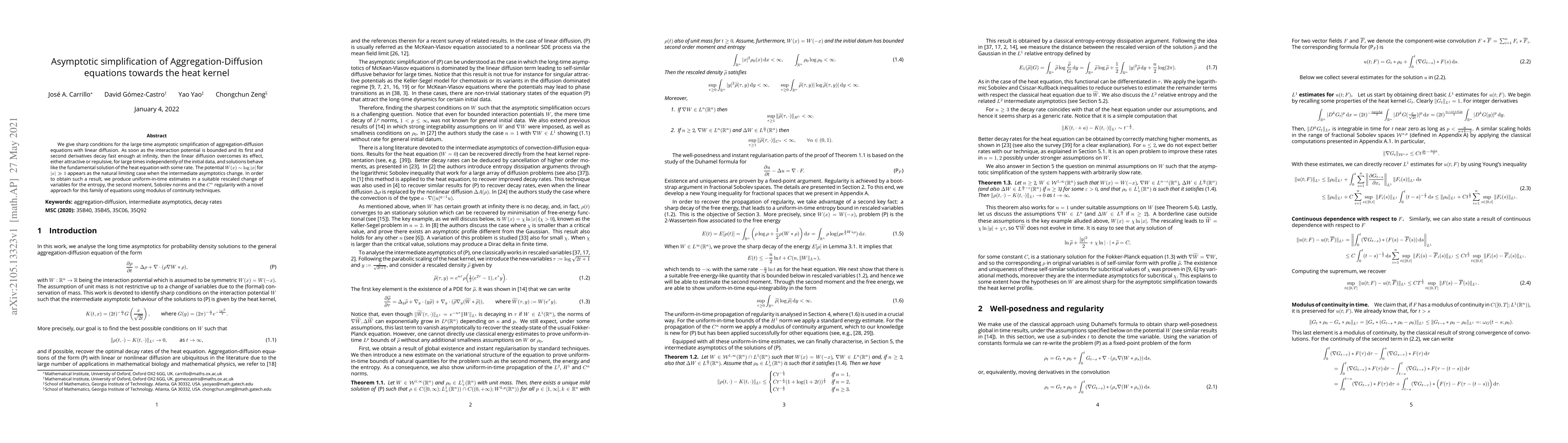 Thumbnail for Asymptotic simplification of Aggregation-Diffusion equations towards the
  heat kernel
