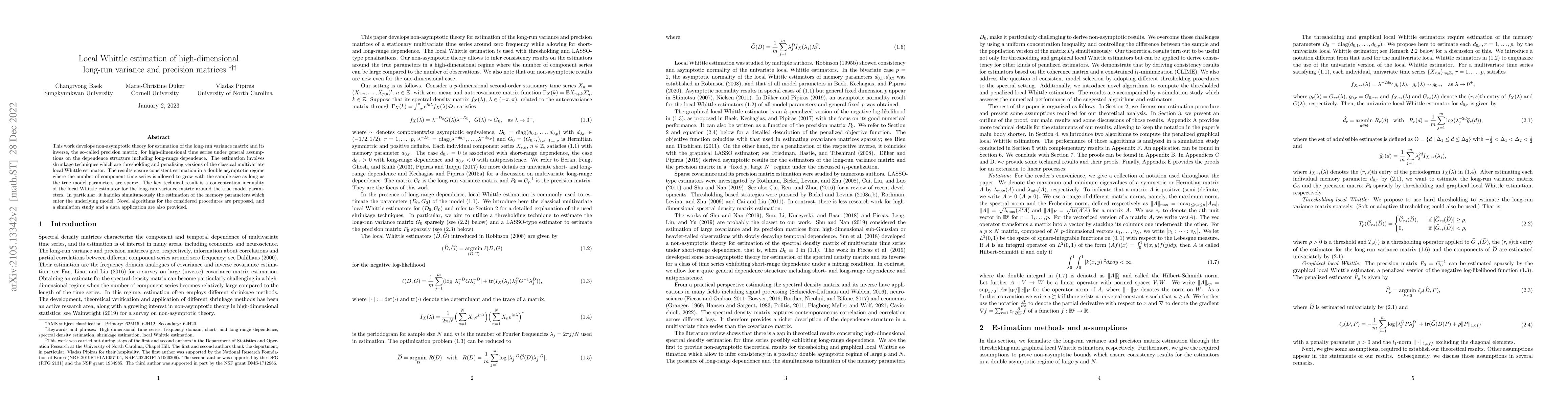 Thumbnail for Local Whittle estimation of high-dimensional long-run variance and
  precision matrices