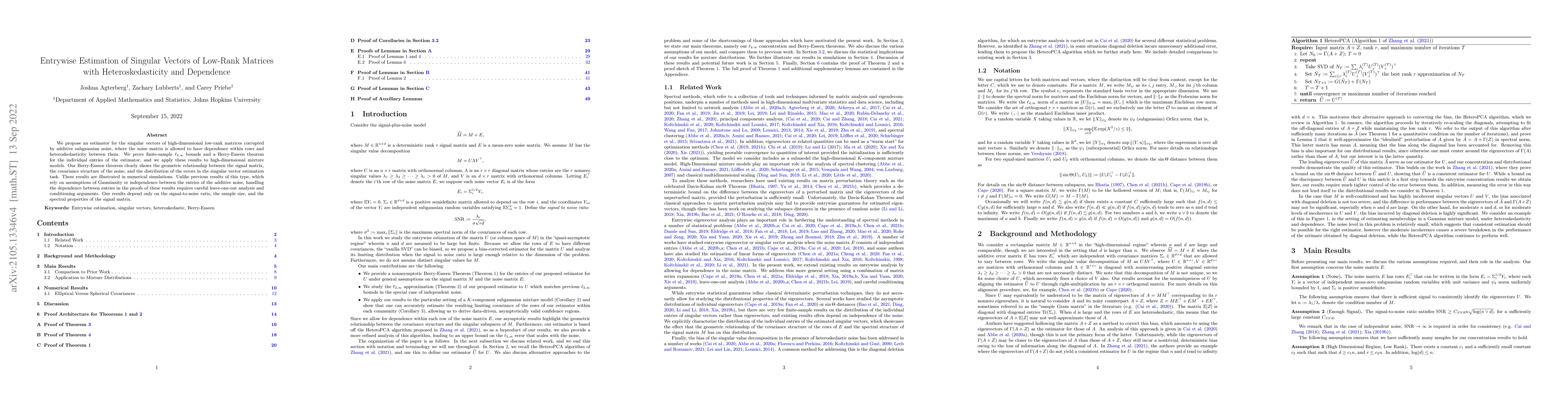 Thumbnail for Entrywise Estimation of Singular Vectors of Low-Rank Matrices with
  Heteroskedasticity and Dependence