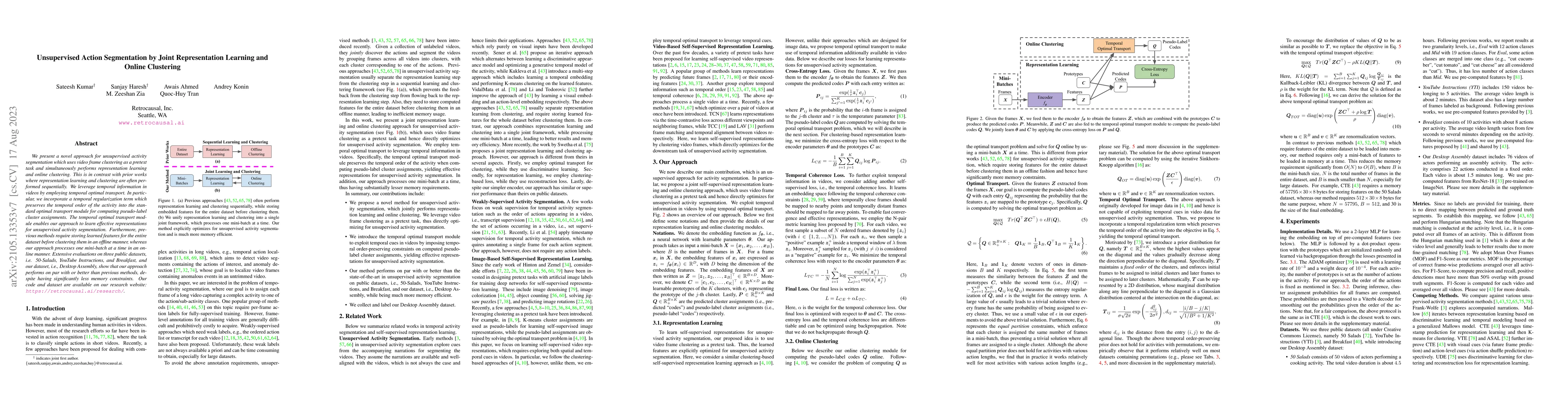 Thumbnail for Unsupervised Action Segmentation by Joint Representation Learning and
  Online Clustering