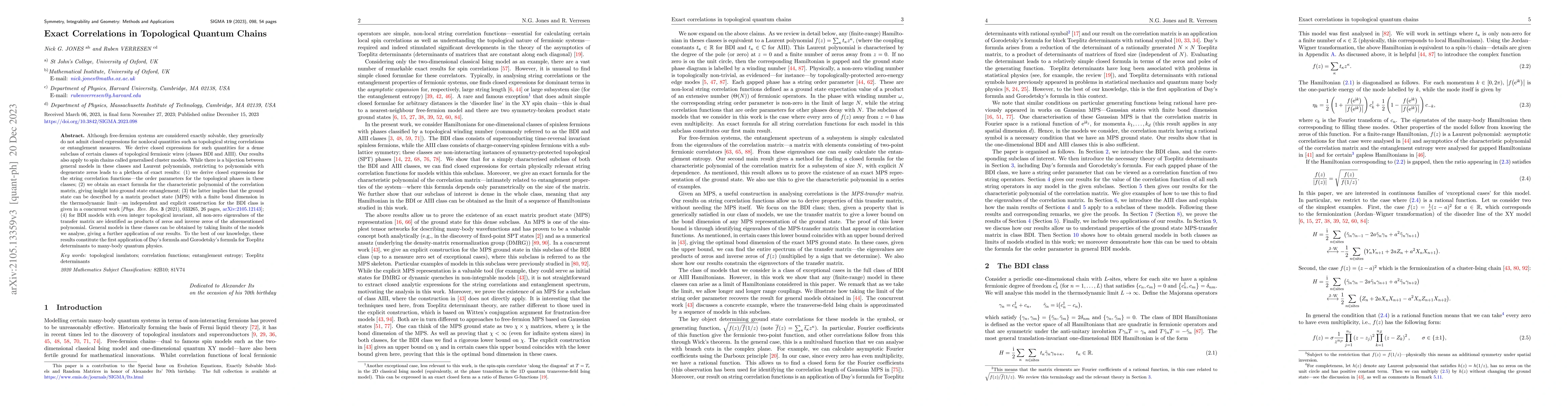 Thumbnail for Exact correlations in topological quantum chains