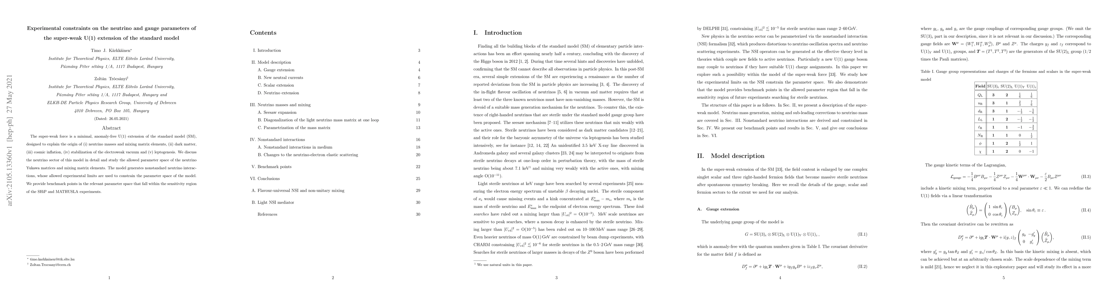 Thumbnail for Experimental constraints on the neutrino and gauge parameters of the
  super-weak U(1) extension of the standard model