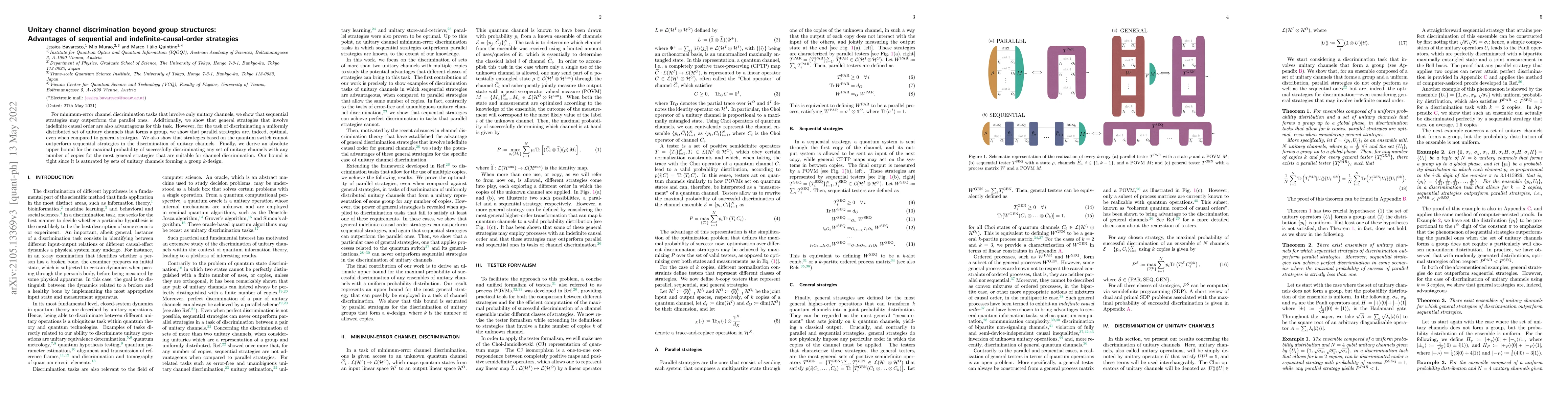 Thumbnail for Unitary channel discrimination beyond group structures: Advantages of
  sequential and indefinite-causal-order strategies