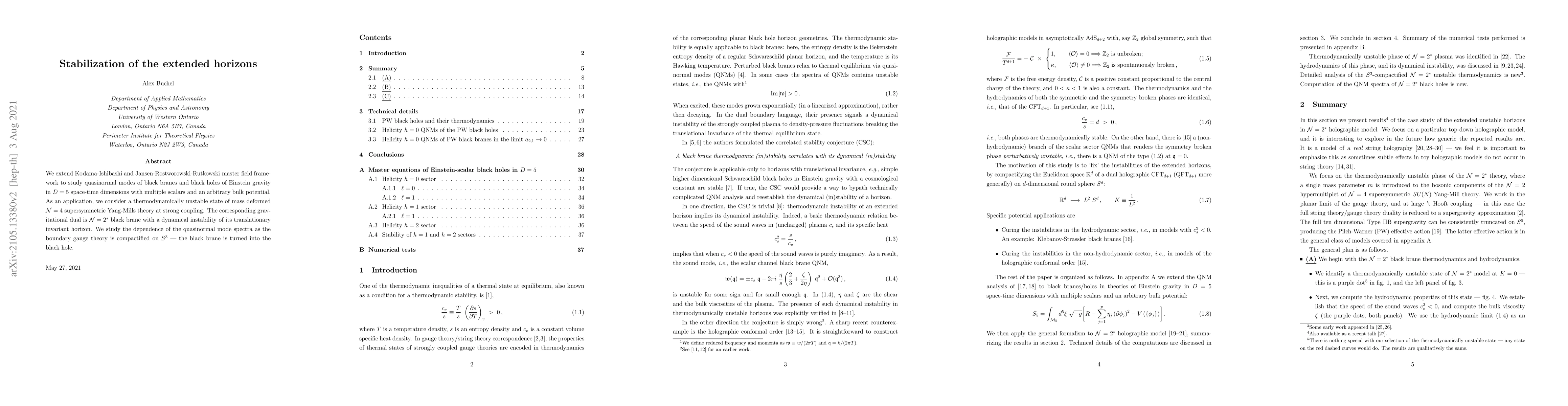 Thumbnail for Stabilization of the extended horizons