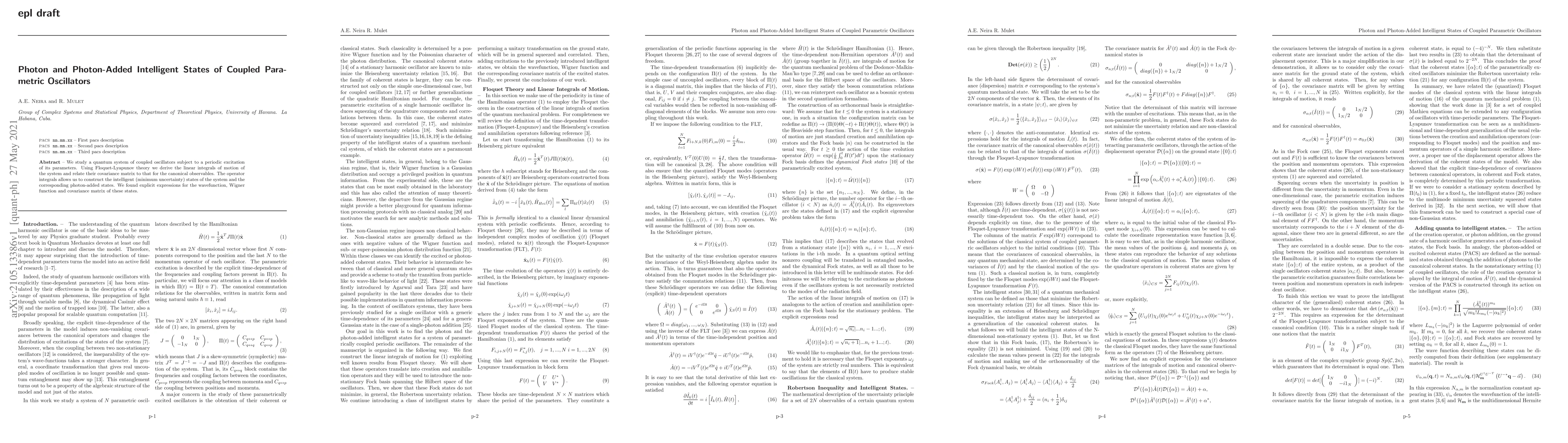 Thumbnail for Photon and Photon-Added Intelligent States of Coupled Parametric
  Oscillators