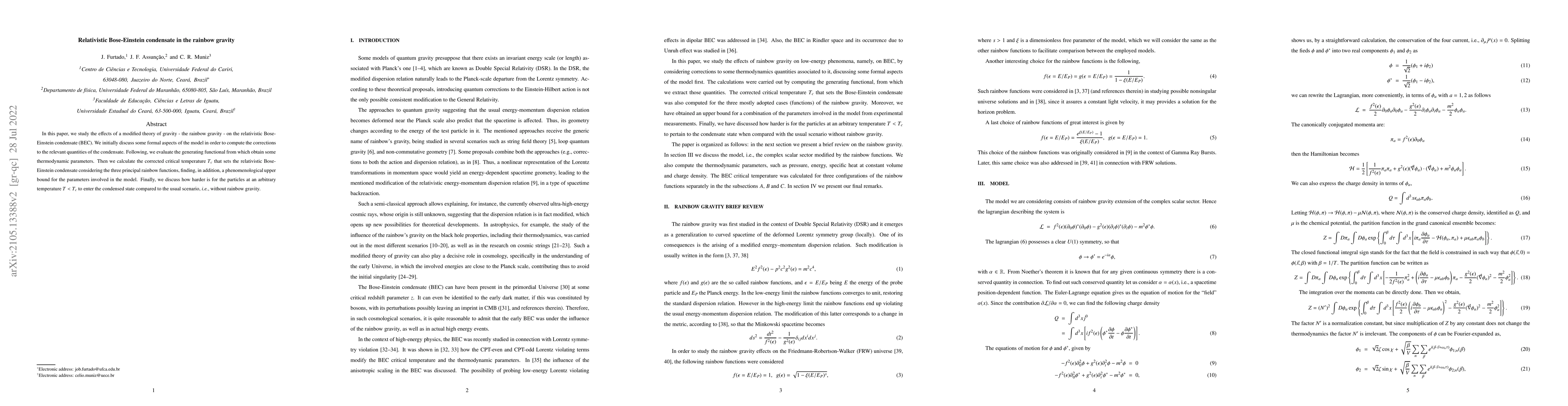 Thumbnail for Relativistic Bose-Einstein condensate in the rainbow gravity