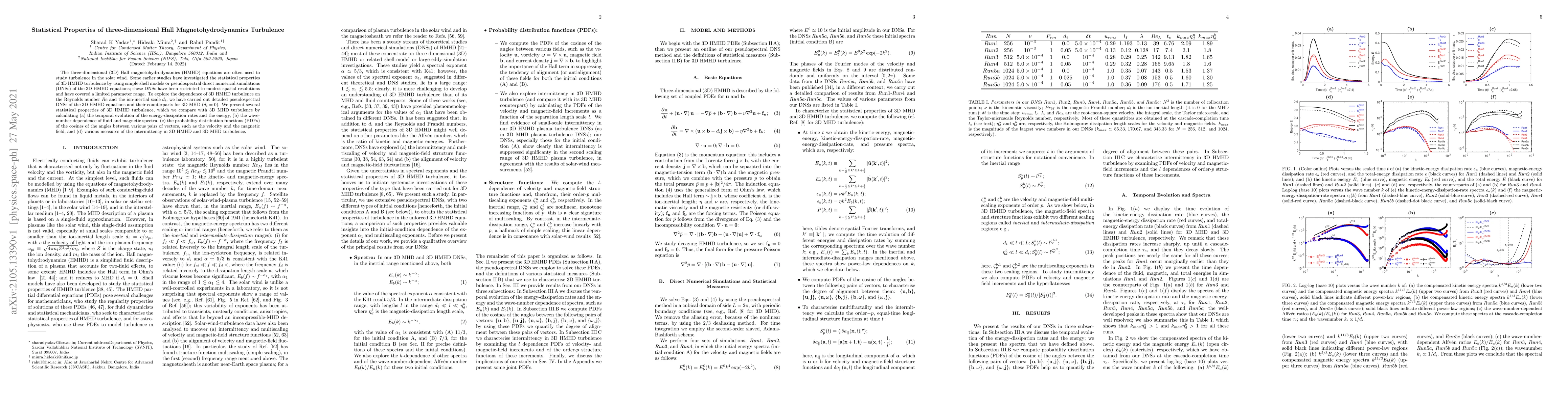 Thumbnail for Statistical Properties of three-dimensional Hall Magnetohydrodynamics
  Turbulence