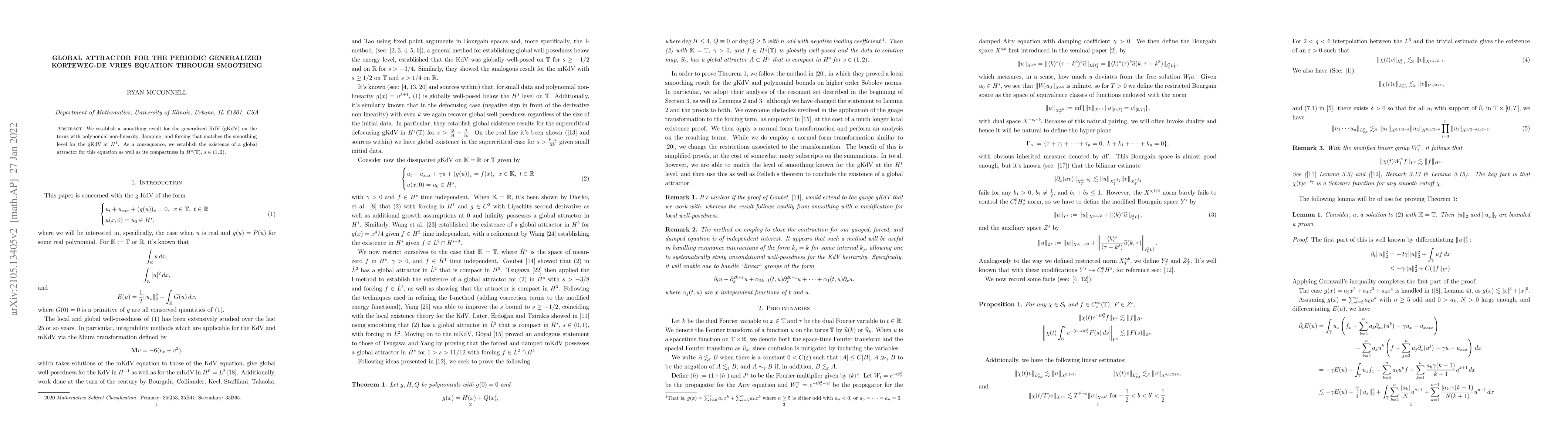 Thumbnail for Global Attractor for the Periodic Generalized Korteweg-de Vries Equation
  Through Smoothing