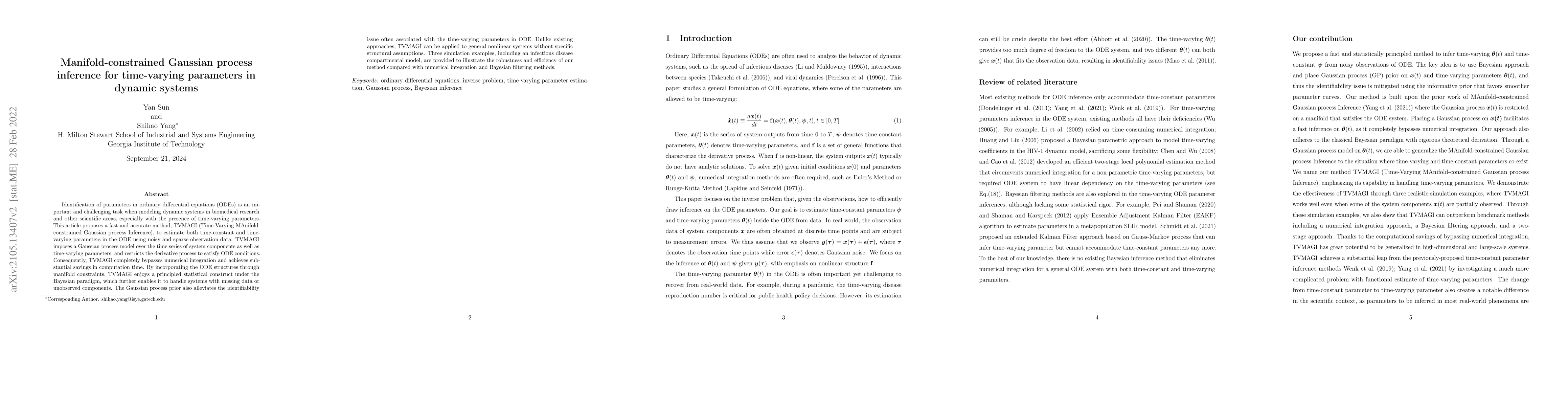 Thumbnail for Manifold-constrained Gaussian process inference for time-varying
  parameters in dynamic systems