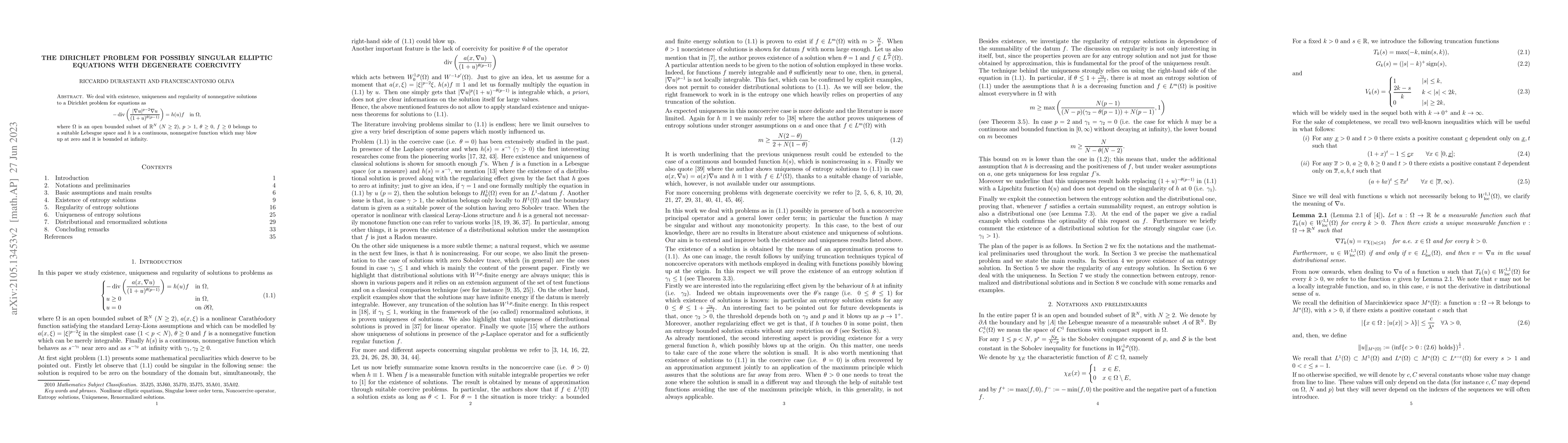 Thumbnail for The Dirichlet problem for possibly singular elliptic equations with
  degenerate coercivity